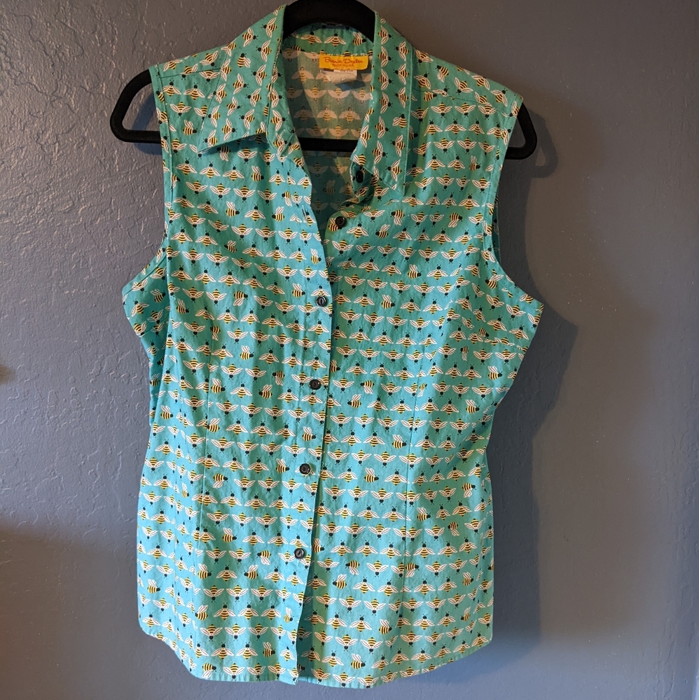 Bernie Dexter Cotton Bee Print Blouse sz 1X